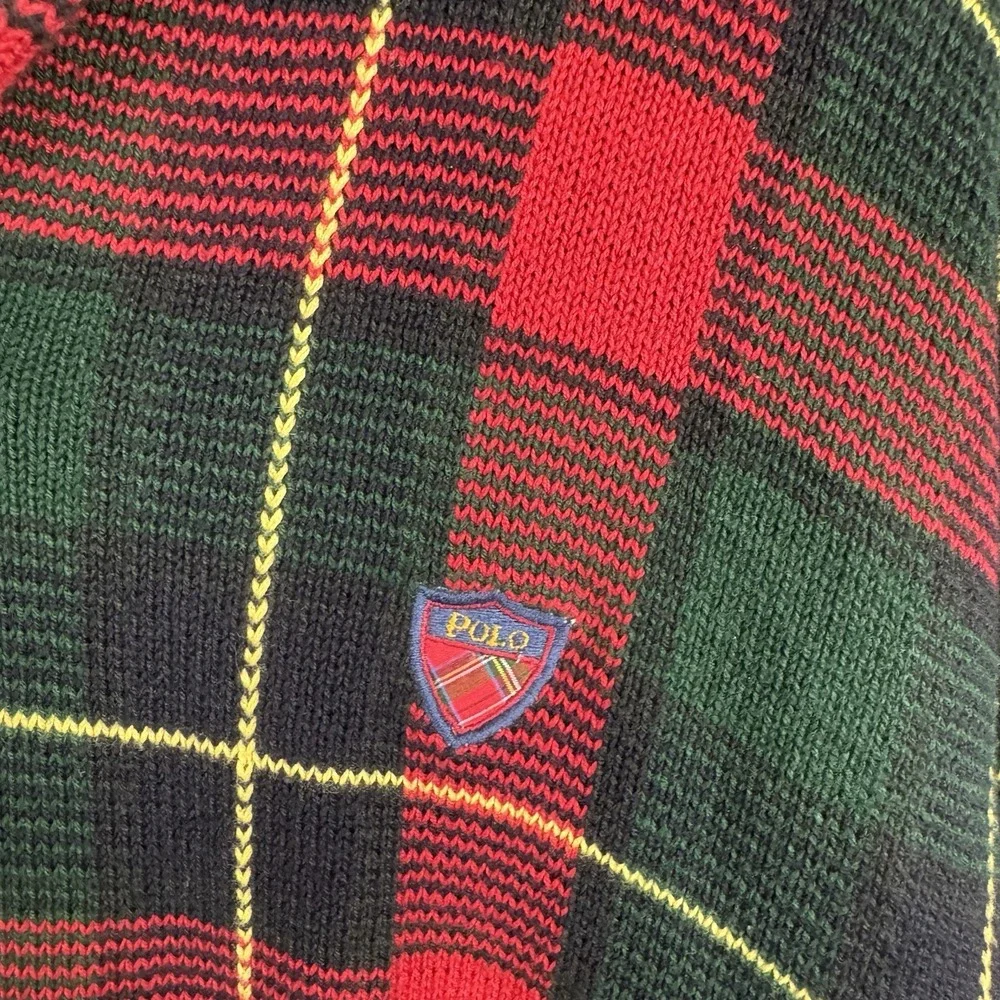 Vintage POLO RALPH LAUREN Scottish Red Tartan Plaid Heritage'Sweater Shield Logo